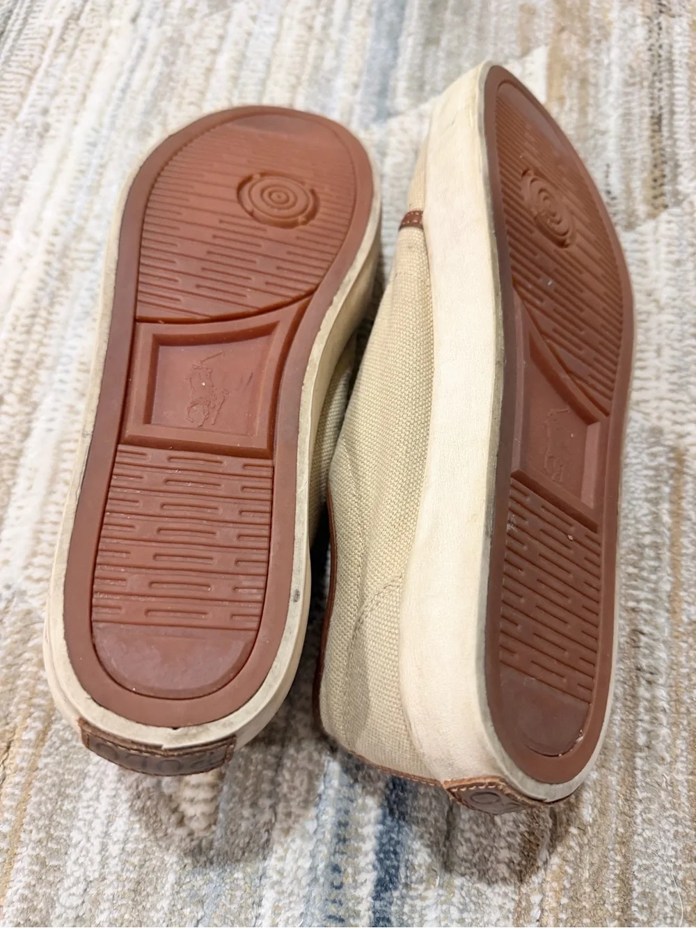 Polo by Ralph Lauren Tan Canvas Boat Shoes with Brown Trim